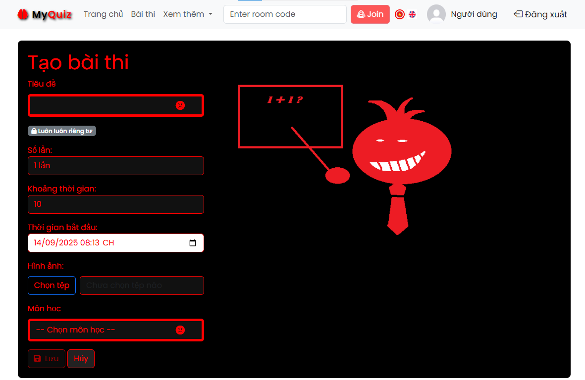 Giao diện bài thi