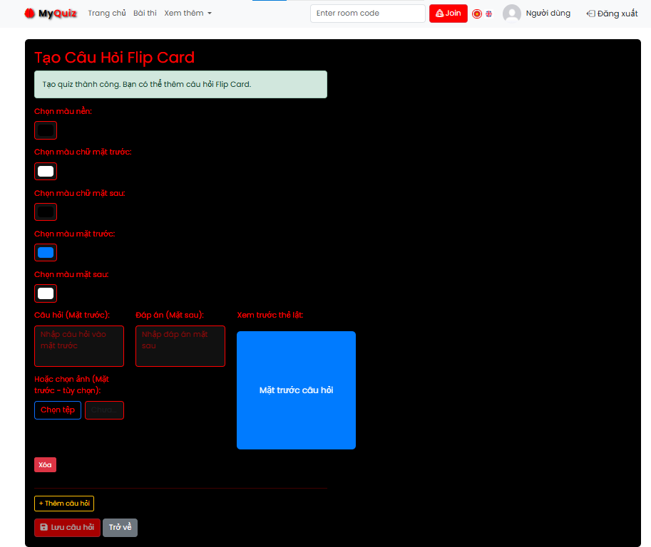 Tạo câu hỏi thẻ lật